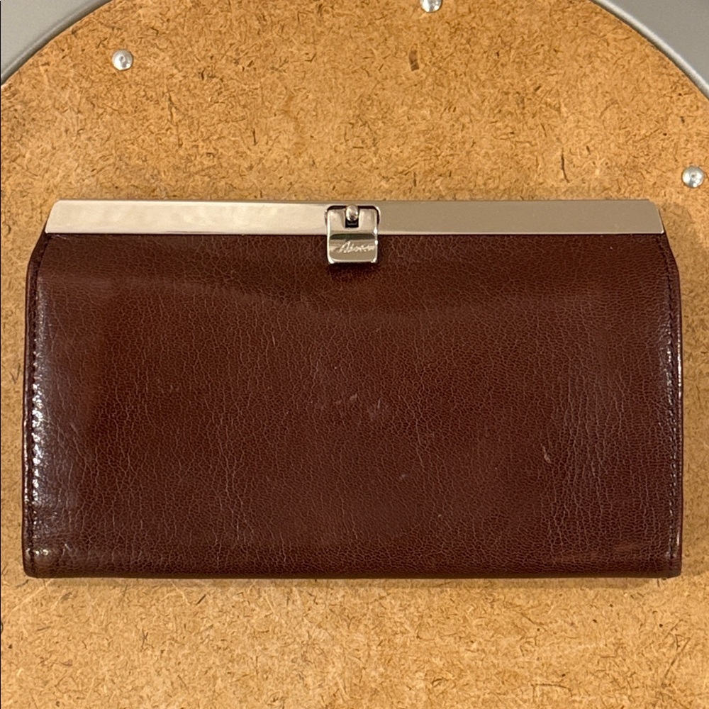Brown Leather Abas Wallet with Silver Accent